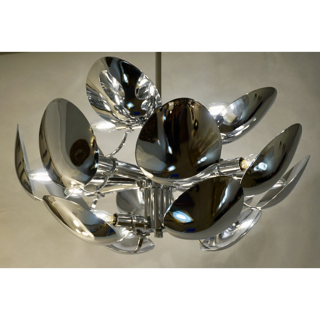 1970 Italian Vintage Oval Leaf Nickel Chandelier Attributed to Goffredo Reggiani