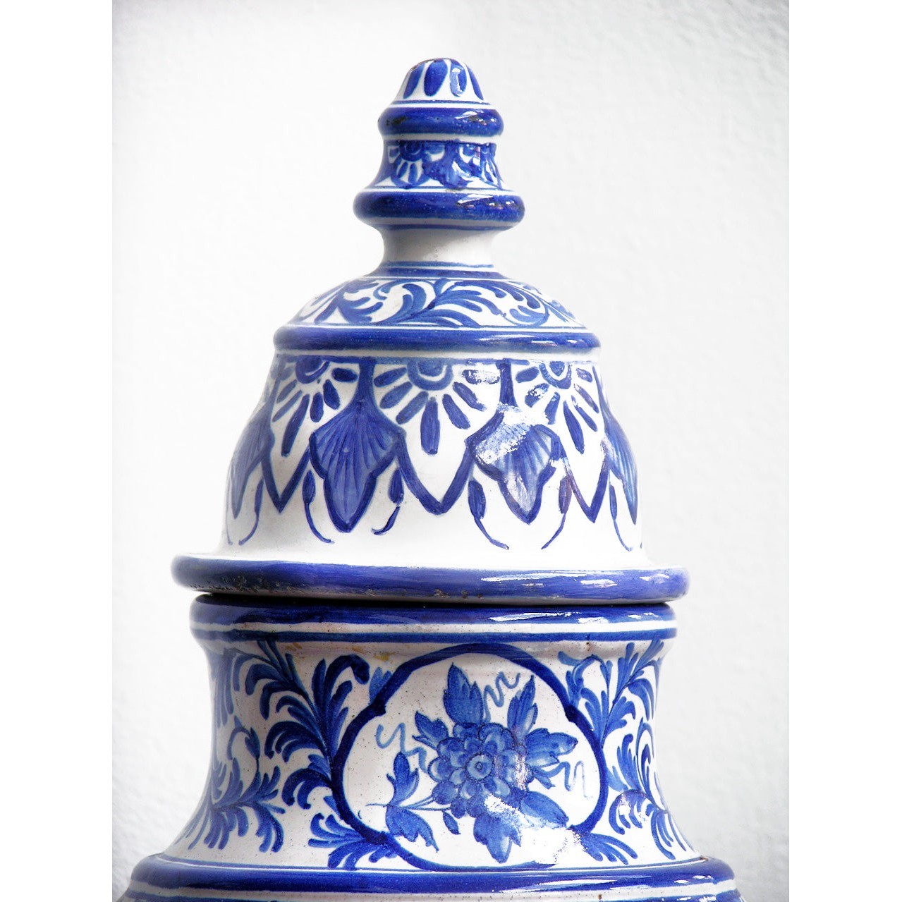 1920s Antique French Malicorne Faience blue white yellow centerpiece with cover