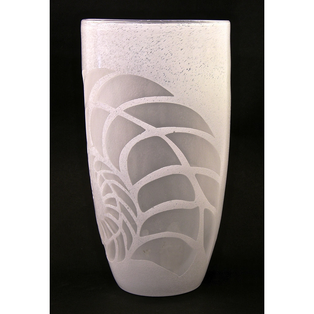 White Textured Murano Glass Vase with Fern Decor