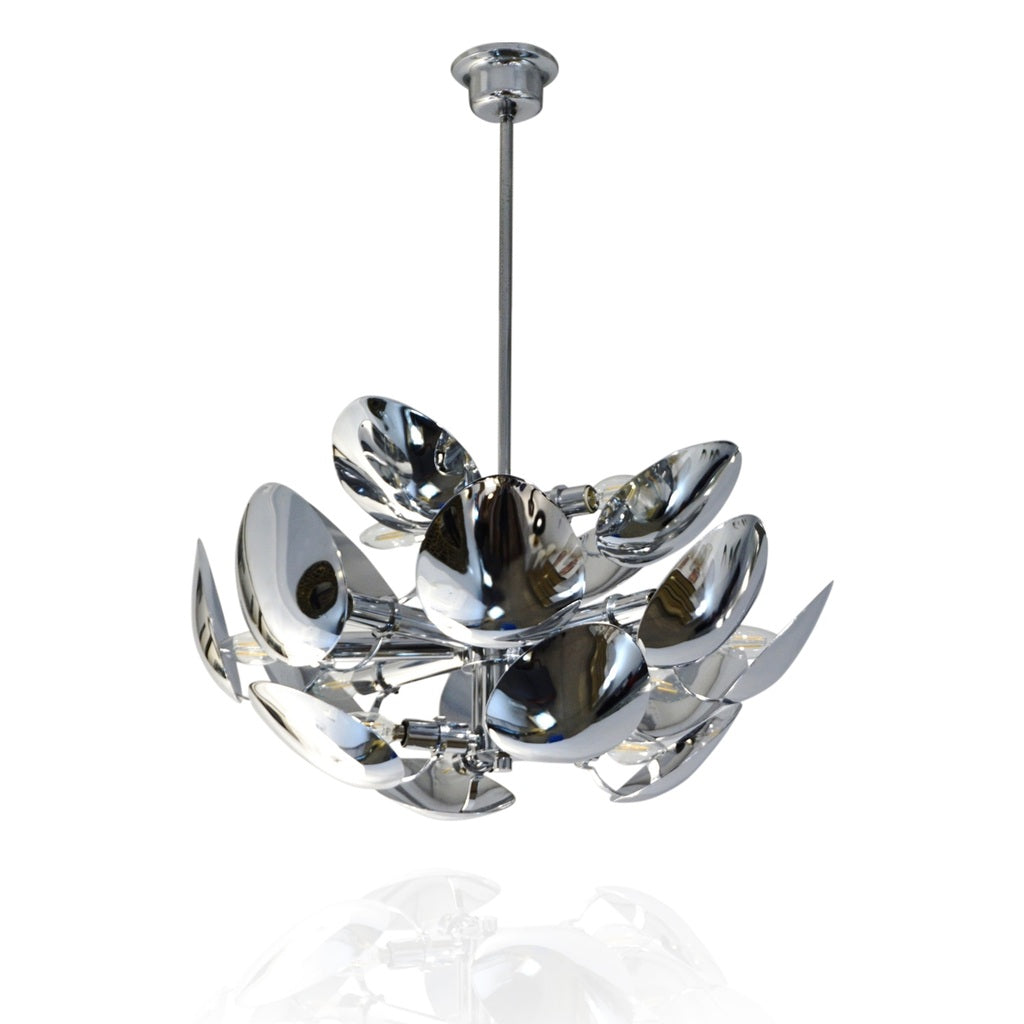 1970 Italian Vintage Oval Leaf Nickel Chandelier Attributed to Goffredo Reggiani