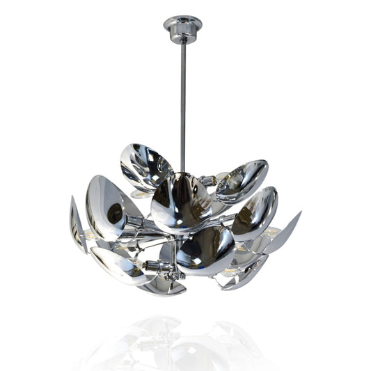 1970 Italian Vintage Oval Leaf Nickel Chandelier Attributed to Goffredo Reggiani
