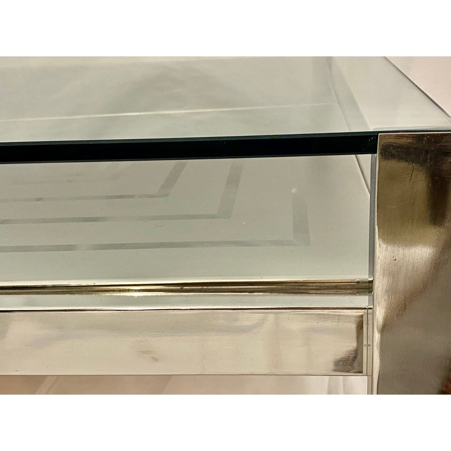 Romeo Rega Italian Geometric Decor Clear Glass Chrome 2 Tier Coffee Sofa Table