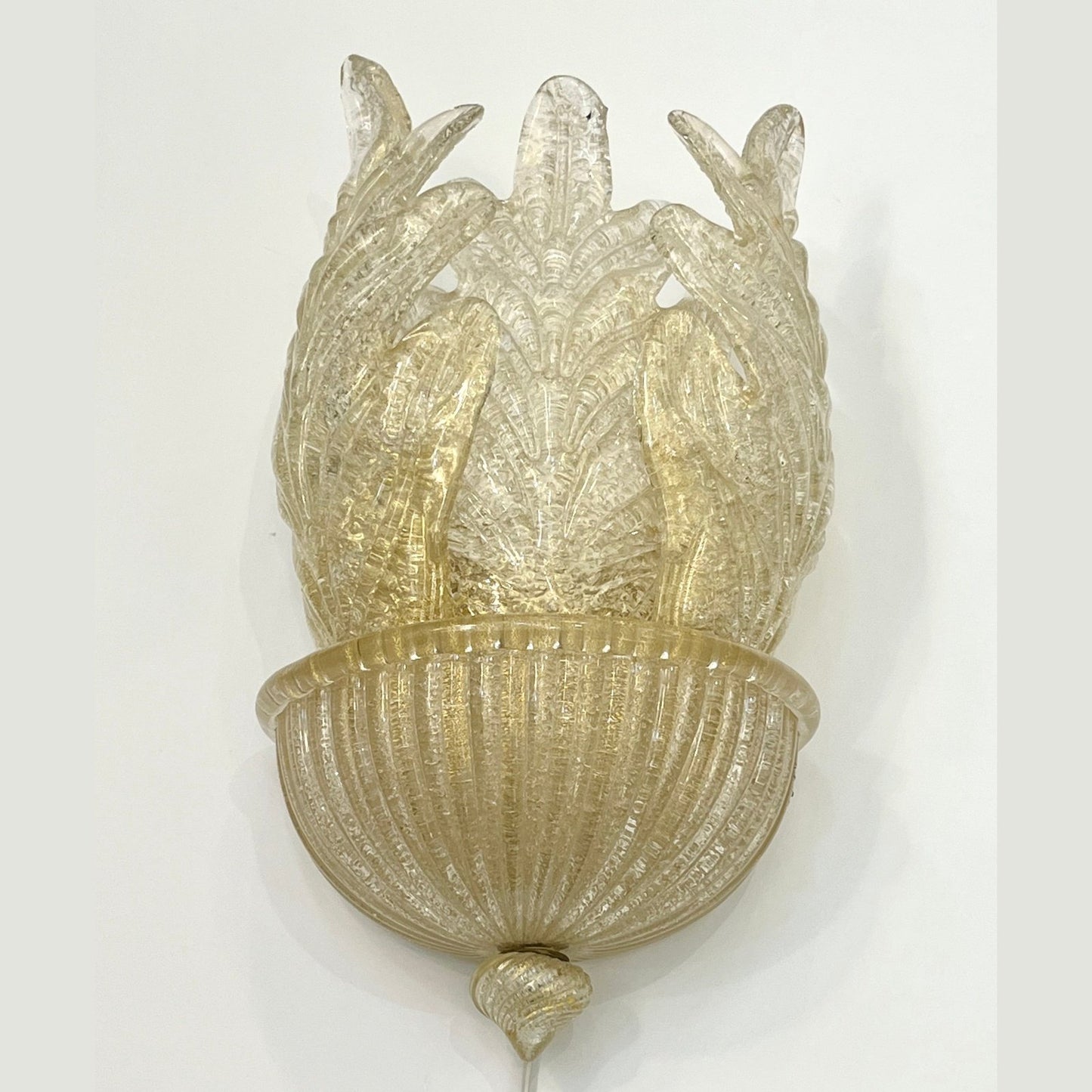 Vintage Italian Pair Signed Barovier-Toso Amber Crystal Murano Glass Wall Lights