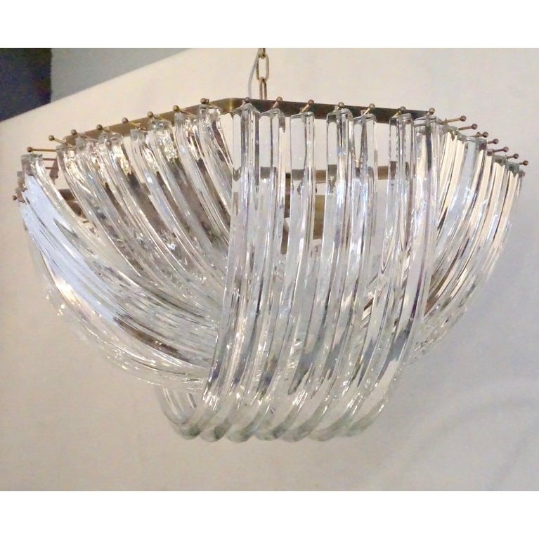 Contemporary Italian Minimalist Curved Crystal Murano Glass Bronzed Chandelier