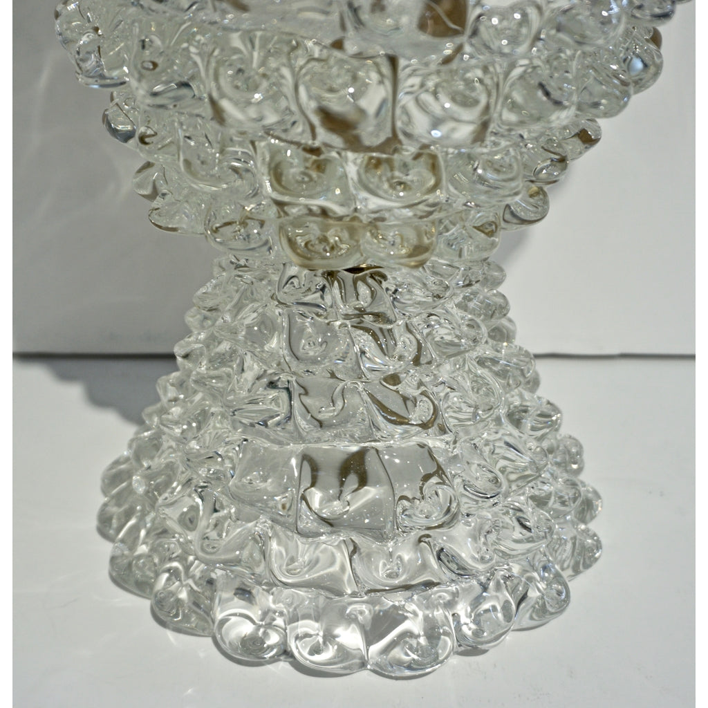 Italian Contemporary Hand Craft Pair of Crystal Rostrato Murano Glass Table Lamps
