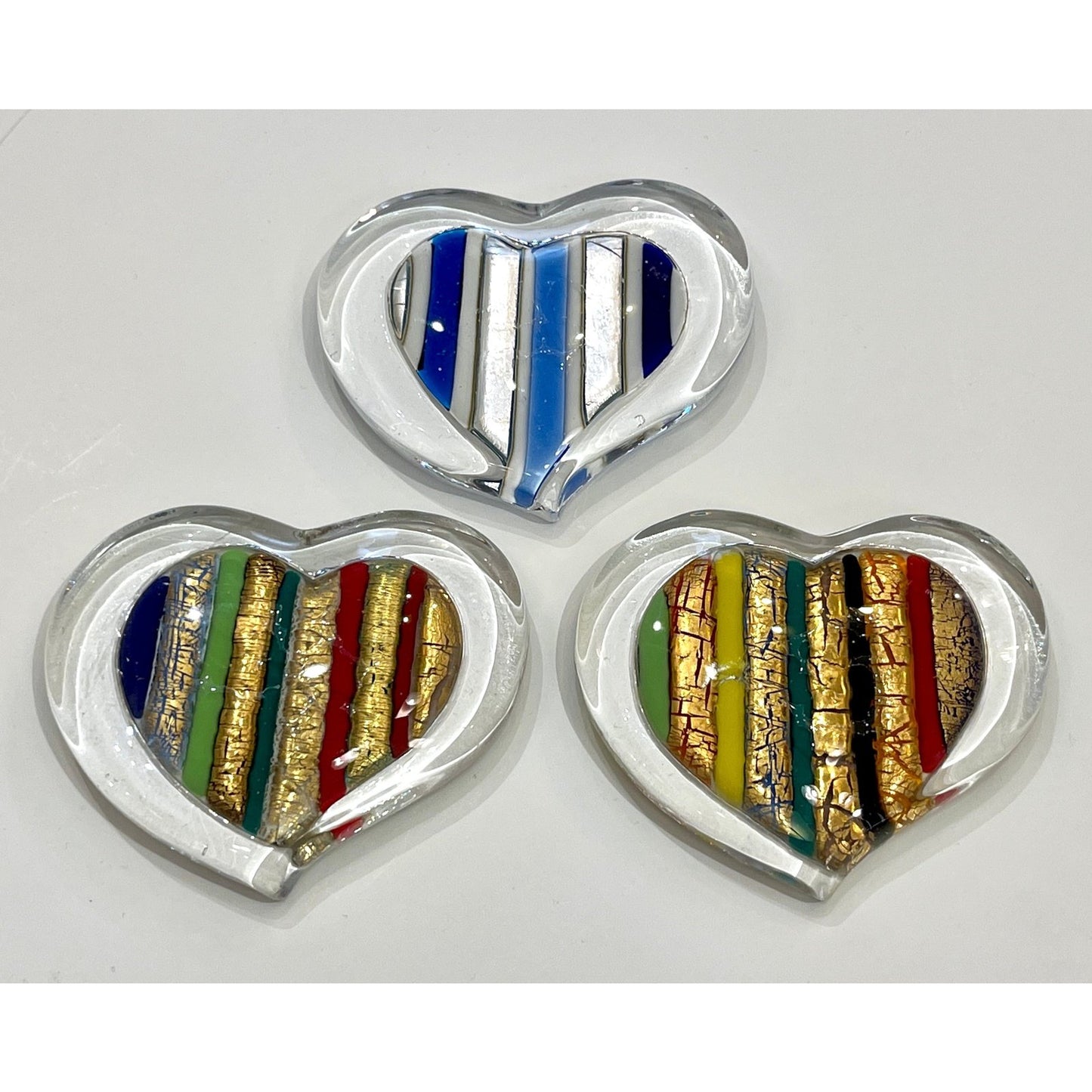 Italian Crystal Blue Green Gold Red Murano Glass Heart Shaped Modern Paperweight