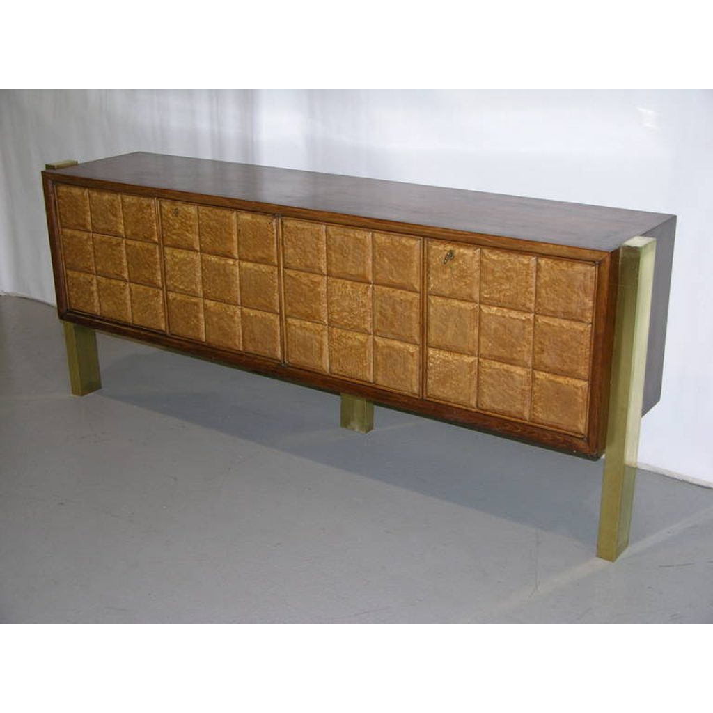 Paolo Buffa 1940s Minimalist Dark & Light Wood Cabinet / Sideboard on Brass Legs - Cosulich Interiors & Antiques