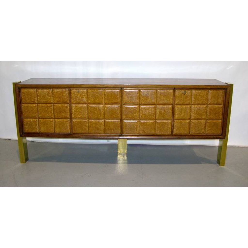 Paolo Buffa 1940s Minimalist Dark & Light Wood Cabinet / Sideboard on Brass Legs - Cosulich Interiors & Antiques