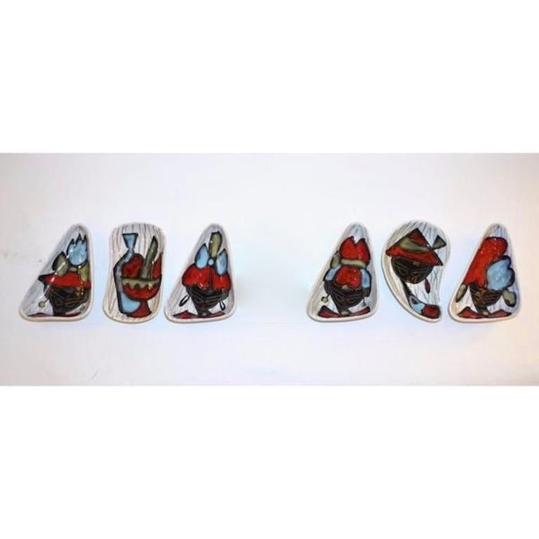 1950s Italian Vintage Red Light Blue Black White Porcelain Trinket Dishes/Trays