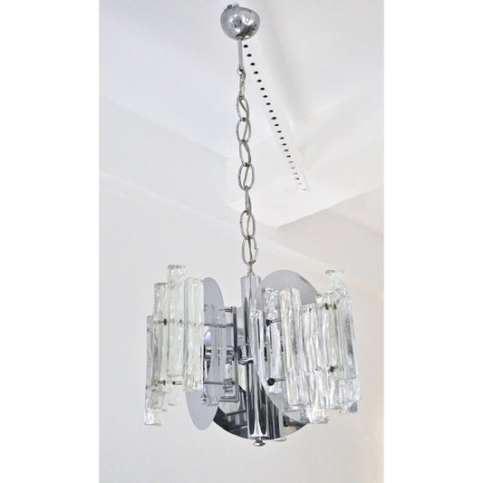 Salviati 1950 Italian Sculptural Modern Nickel Crystal Clear Glass Chandelier - Cosulich Interiors & Antiques