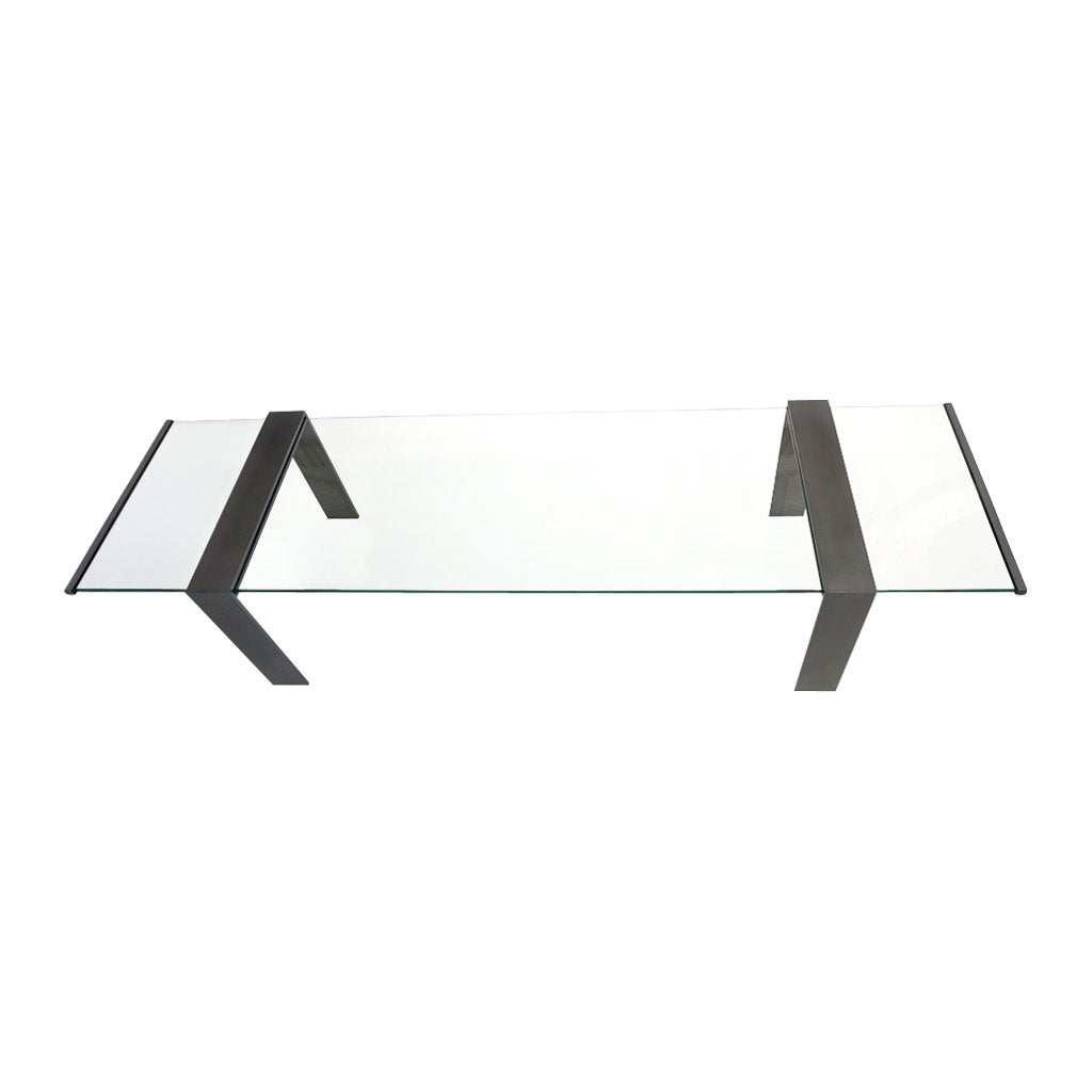 1970s Italian Design Urban Geometric Iron Satin & Crystal Clear Long Sofa Table - Cosulich Interiors & Antiques