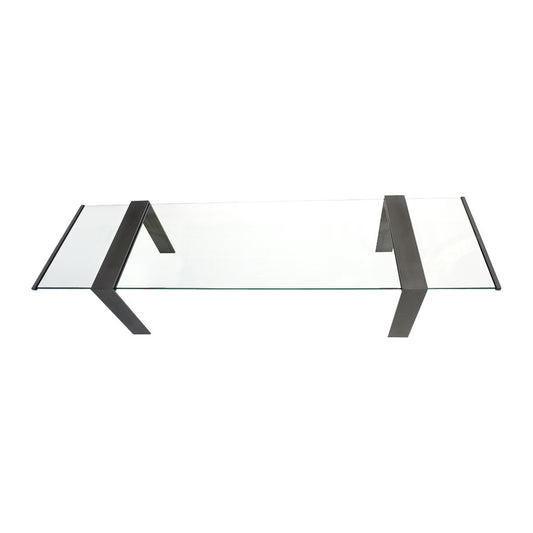 1970s Italian Design Urban Geometric Iron Satin & Crystal Clear Long Sofa Table - Cosulich Interiors & Antiques