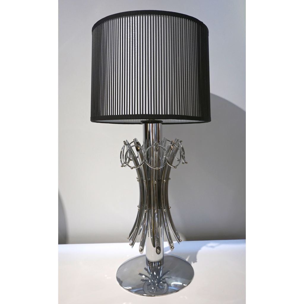 1970s Italian Vintage Tall Pair of Organic Nickel Table Lamps with Pendant Rings - Cosulich Interiors & Antiques