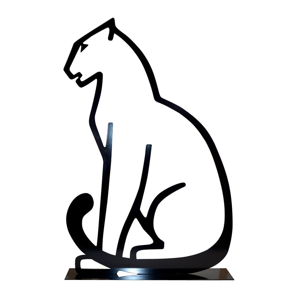 1980 Italian Minimalist Design Black Lacquered Iron Panther Silhouette Sculpture - Cosulich Interiors & Antiques