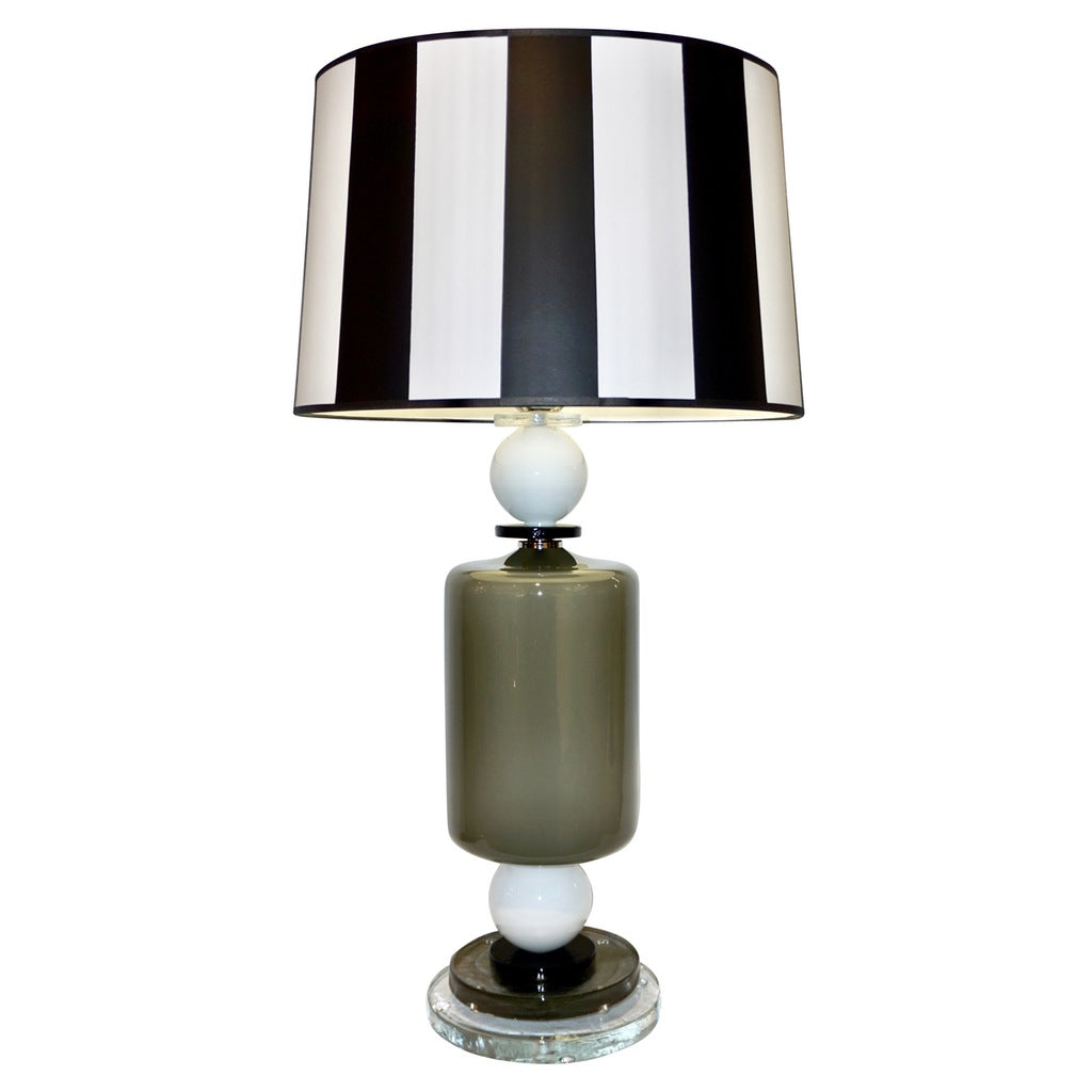 1980s Italian Geometric Pair of White Black and Silver Gray Murano Glass Lamps - Cosulich Interiors & Antiques