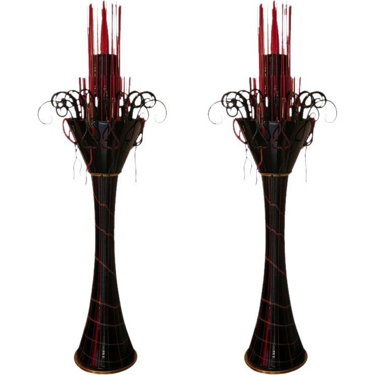 1980s One-of-a-Kind Red and Black Murano Glass Pair of Floor Lamps - Cosulich Interiors & Antiques