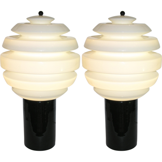 1980s Italian Black and White Murano Glass Table or Floor Lamps - Cosulich Interiors & Antiques