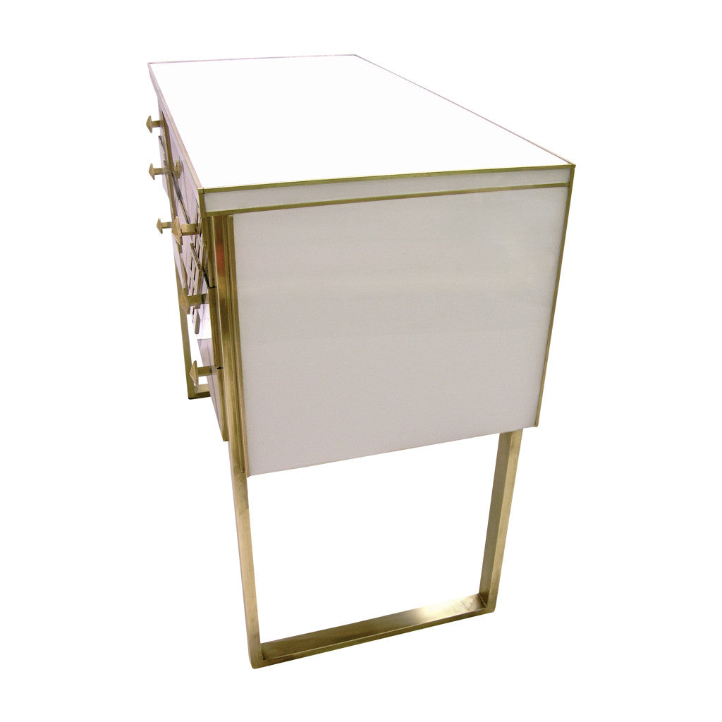 1990s Italian Unique White Black and Gold Chest or Sideboard on Brass Legs - Cosulich Interiors & Antiques