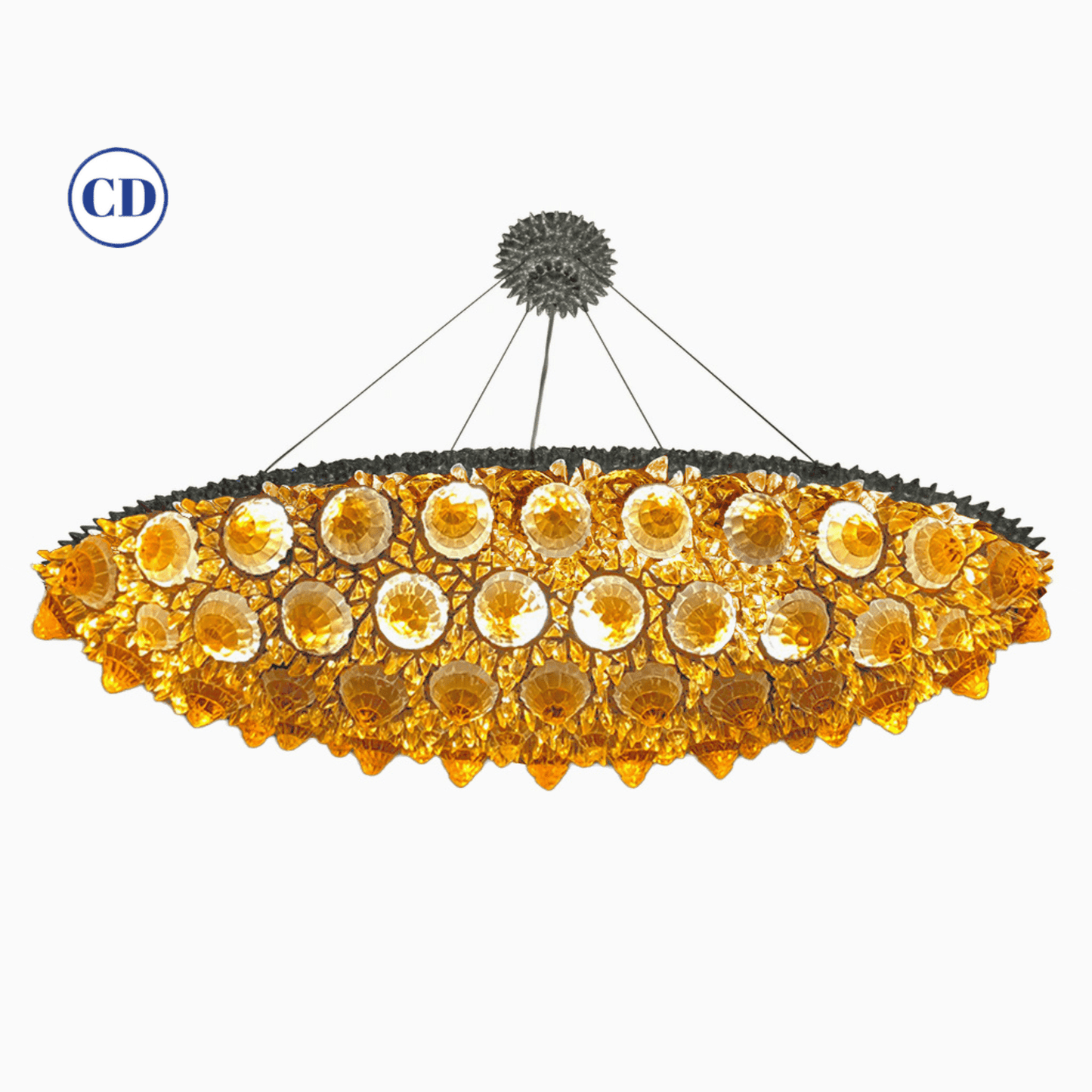 Contemporary Italian Post-Modern Amber Gold Glass Oval Silver Flush/Chandelier