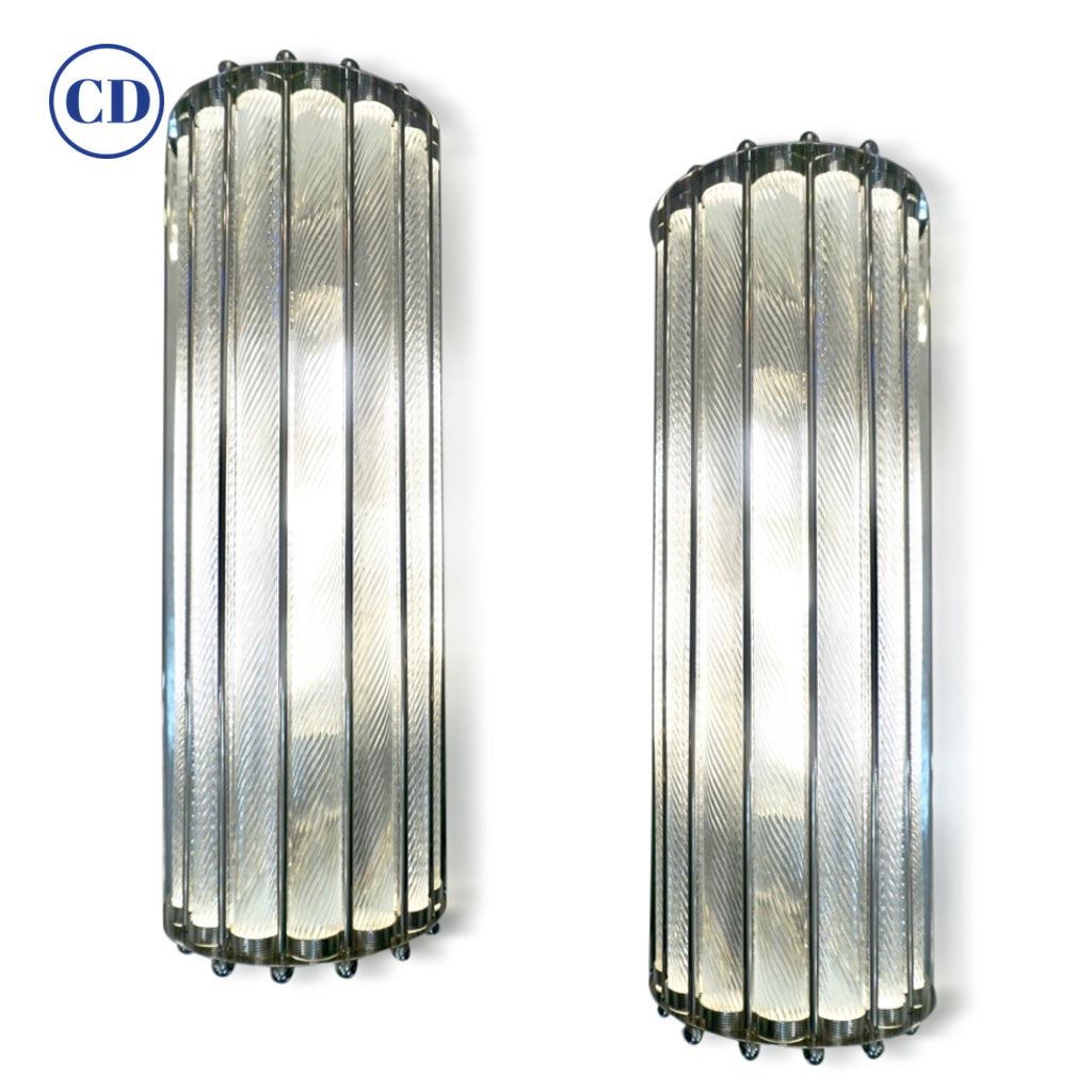 Italian Design Pair of Crystal Murano Glass Half Moon Nickel Finish Sconces