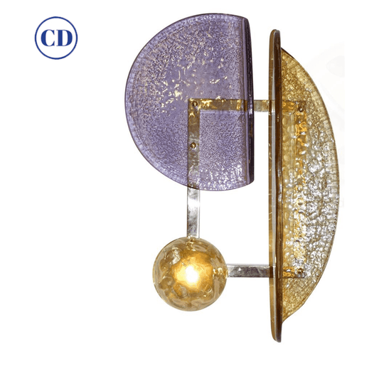 Contemporary Italian Amethyst Amber Murano Glass Post-Modern Gold Brass Sconce
