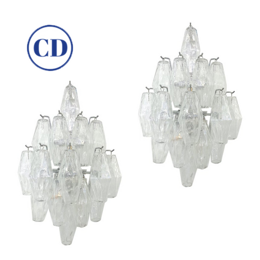 Contemporary Italian Poliedri Crystal Clear Murano Glass Multi-Tier Wall Lights