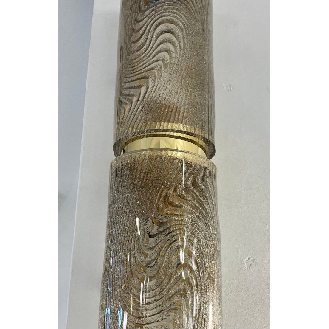 Modern Italian Pair of Smoked Frosted Murano Glass & Brass Wall / Ceiling Lights