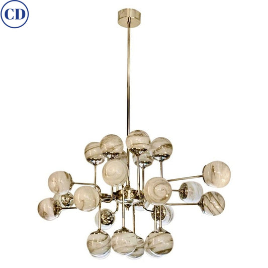 Bespoke Italian Modern 24-Light Alabaster Murano Glass Custom Nickel Chandelier