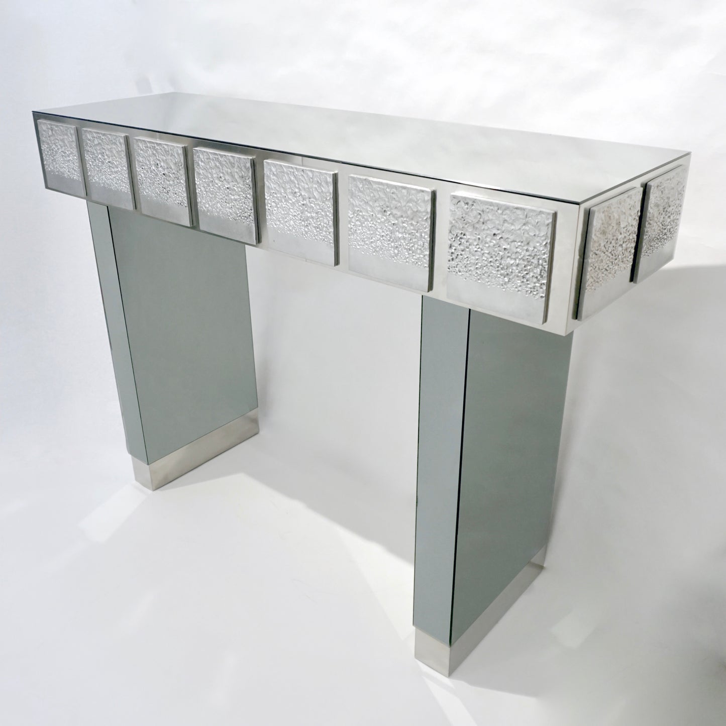 Bespoke Italian Contemporary One-of-a-Kind Polished Steel Smoked Mirror Console