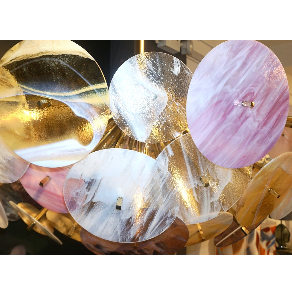 Contemporary Italian Yellow White Rose Pink Murano Glass Oval Sputnik Flushmount