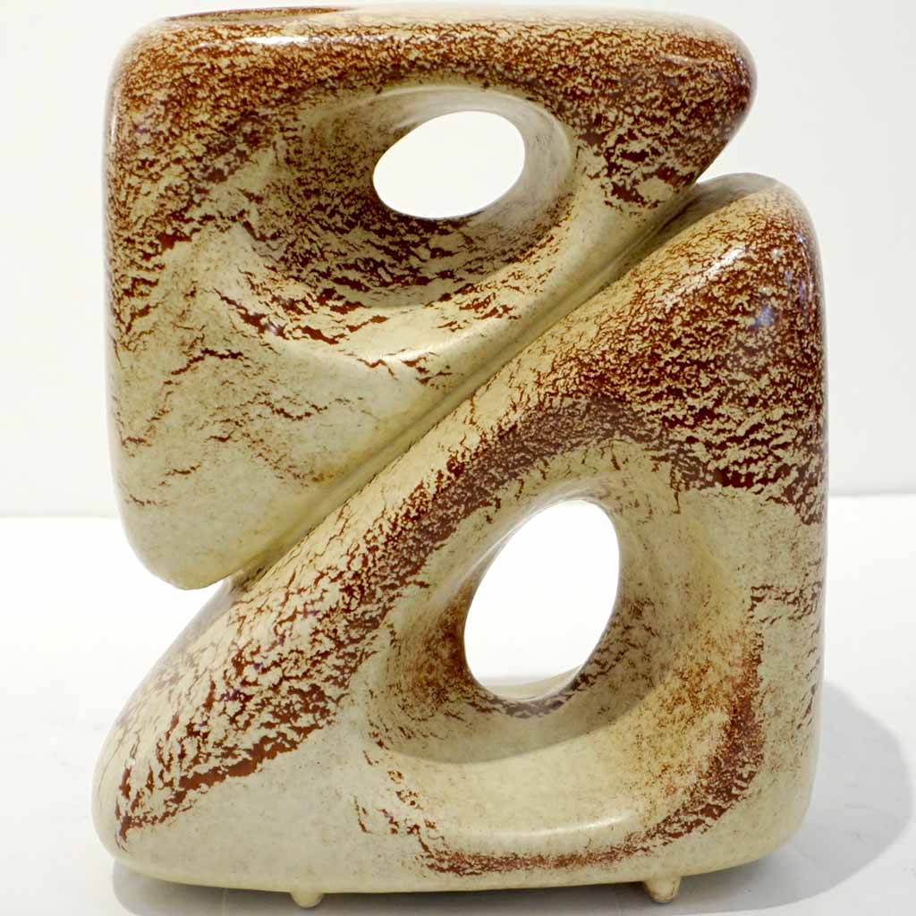 1960 Bertoncello Italian Vintage Art Sculpture Ceramic Beige Cubic Vase by Rigon