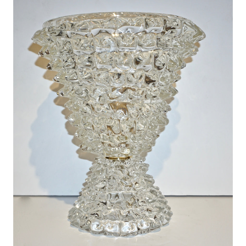 Italian Contemporary Hand Craft Pair of Crystal Rostrato Murano Glass Table Lamps