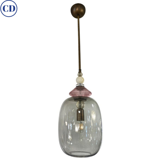 Custom Italian Purple Crystal Gold and Gray Smoked Murano Glass Pendant Light