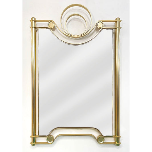 1970, Vintage Italian Modern Curved Satin Brass Wall Mirror Attributed Frigerio