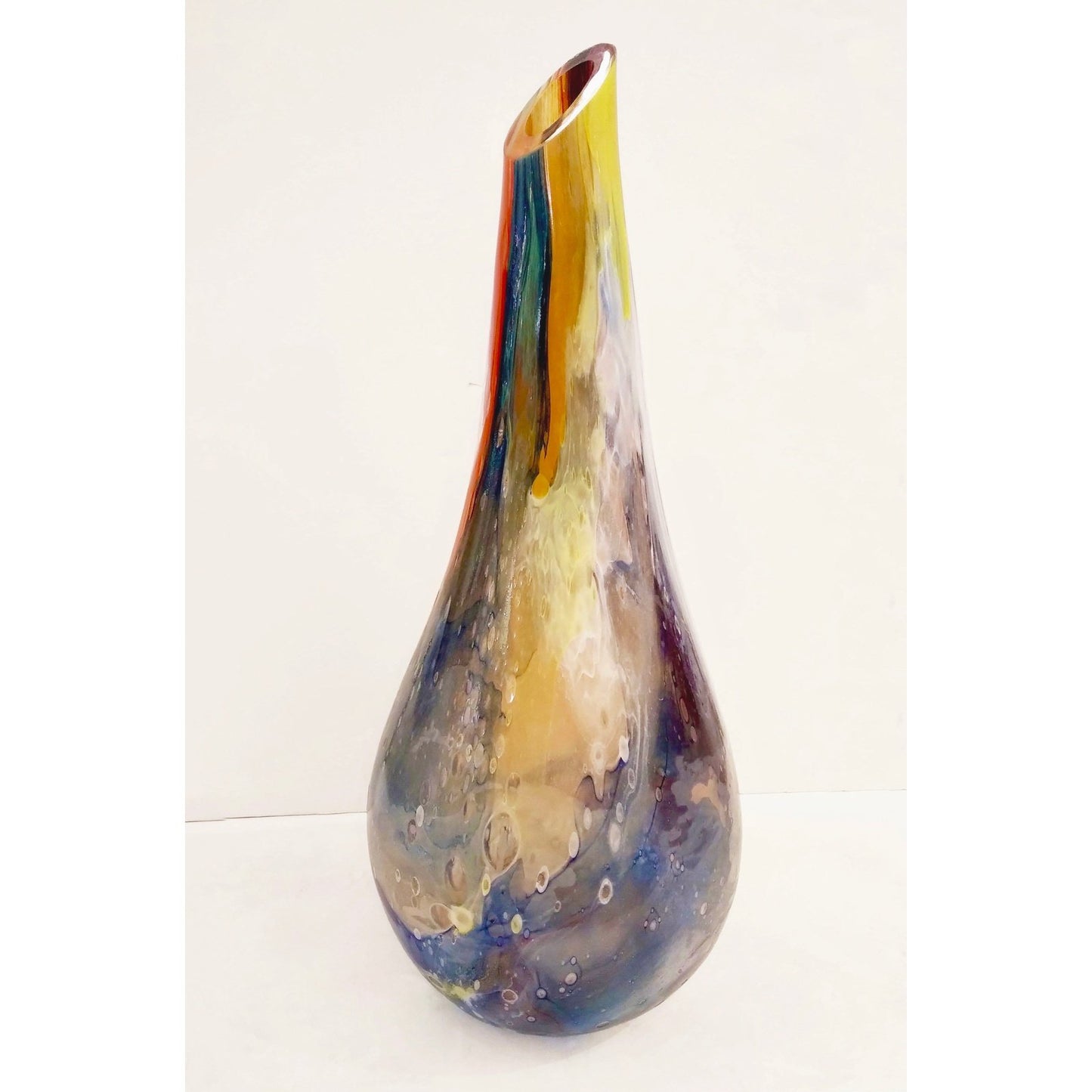 Italian Yellow Red Blue Silver Overlaid Crystal Murano Glass Sculpture Vase