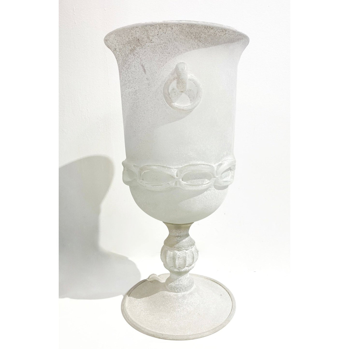 Seguso Italian Art Deco Style Vintage White Gray Tall Scavo Murano Glass Lamp
