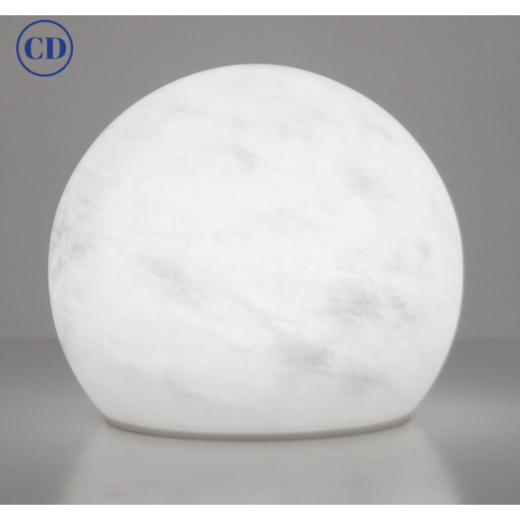 Bespoke Italian Minimalist White Alabaster Moon Wireless Round Table/Desk Lamp