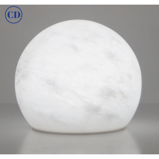 Bespoke Italian Minimalist White Alabaster Moon Wireless Round Table/Desk Lamp