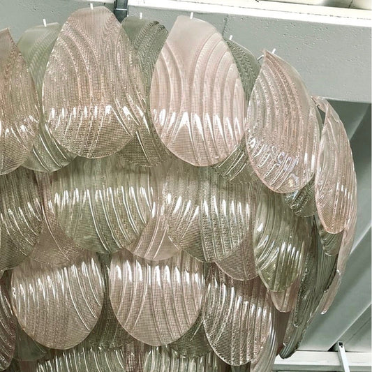 Bespoke Italian Art Deco Design Pink Green Murano Glass Leaf Chandelier