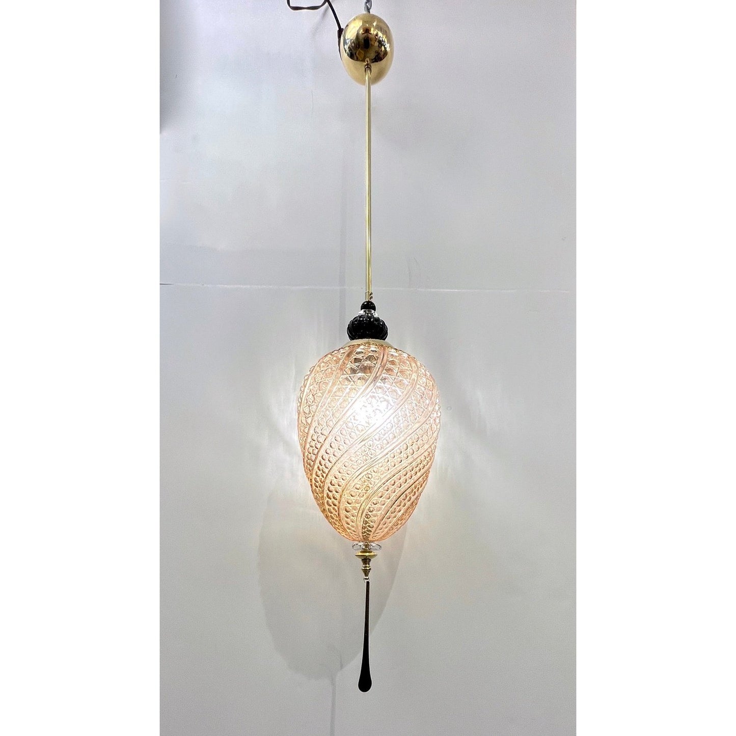 Bespoke Italian Oval Black and Pink Crystal Murano Glass Brass Egg Pendant Light