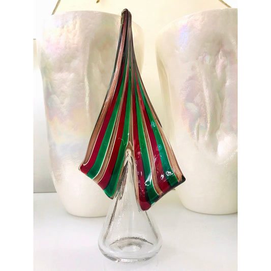 Cenedese 1980 Italian Vintage Green Red Copper Murano Glass Large Tree Sculpture