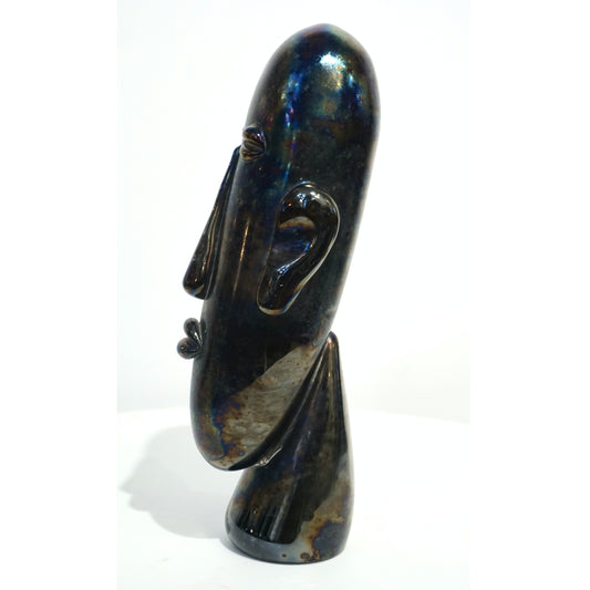 Italian Modernist Black Iridescent Murano Glass Sculpture in the Shape of a Head