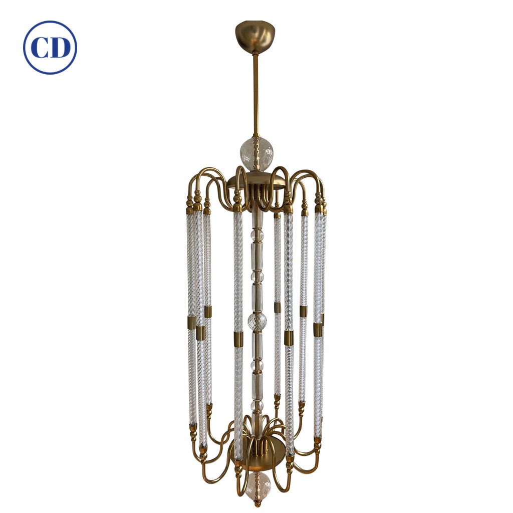 Contemporary Bespoke Italian Monumental Murano Glass Antique Brass Open Lantern