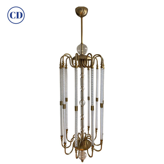 Contemporary Bespoke Italian Monumental Murano Glass Antique Brass Open Lantern