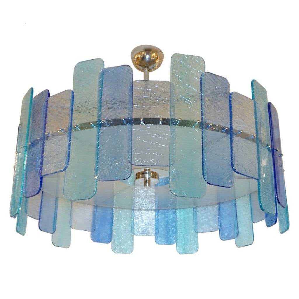 Italian Custom Aquamarine Cobalt Blue Texture Murano Glass Chandelier/Flushmount