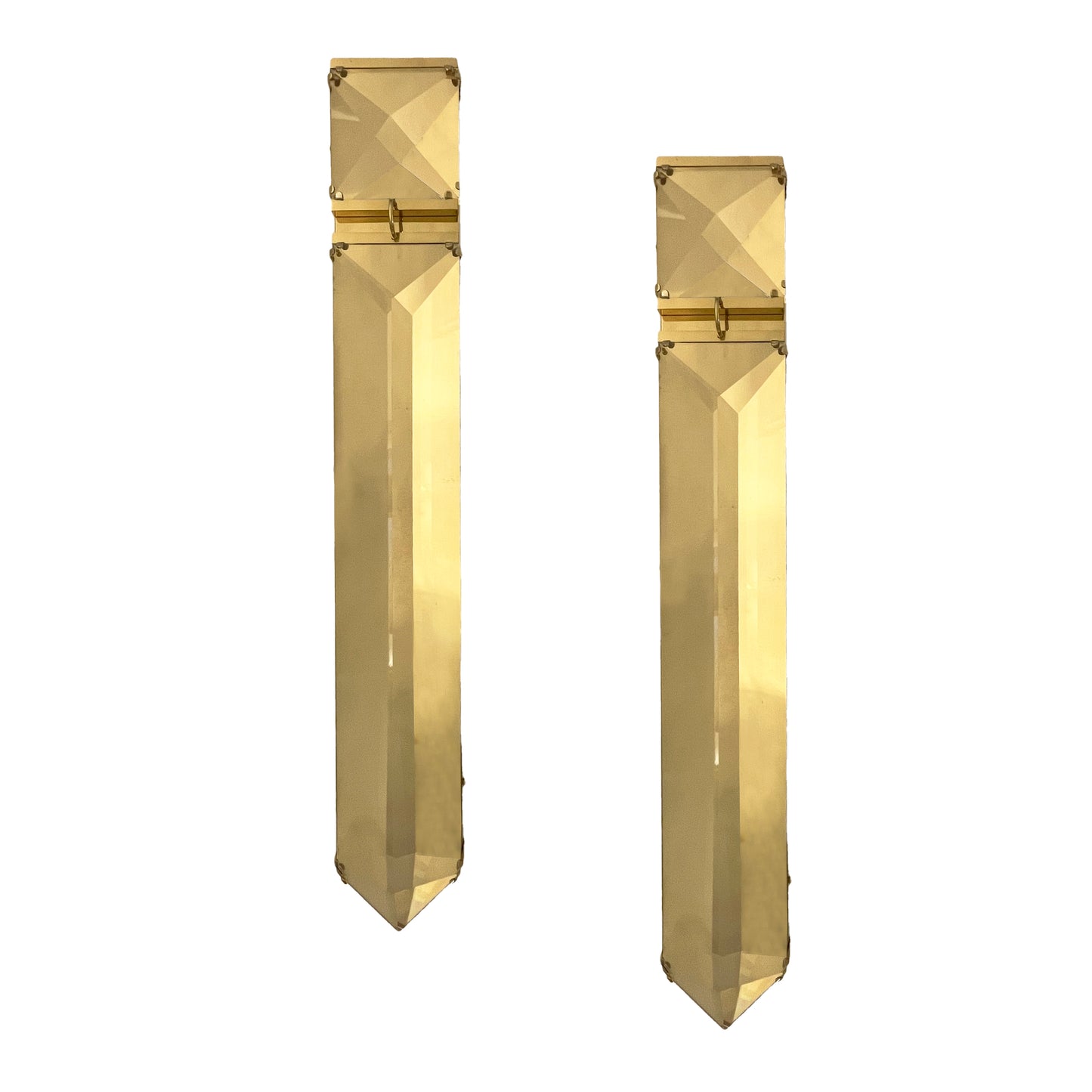 Italian Hollywood Regency Sculptural Crystal Lucite Decorative Tall Wall Lights