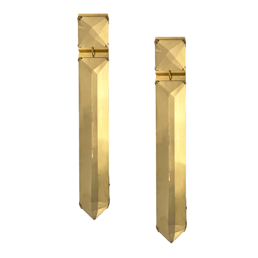 Italian Hollywood Regency Sculptural Crystal Lucite Decorative Tall Wall Lights