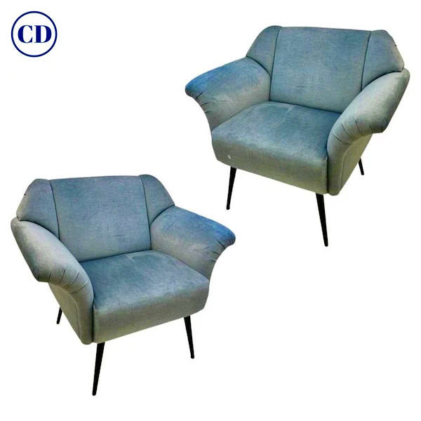 Cosulich Interiors Italian Mid-Century Modern Style Pair of Aquamarine Armchairs