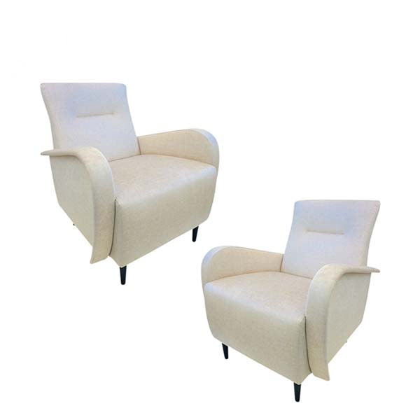 Italian Custom Pair of Modern Camel Cream Velvet Armchairs
