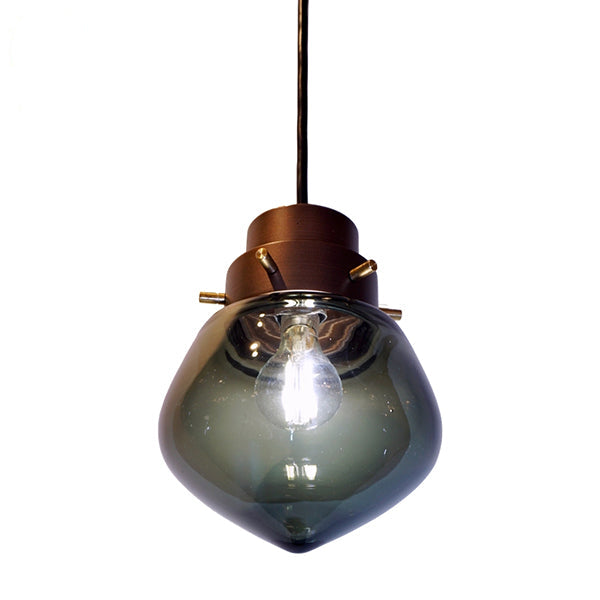 Cosulich Interiors Italian Modern Smoked Aqua Blown Glass Drop Bronze Pendant